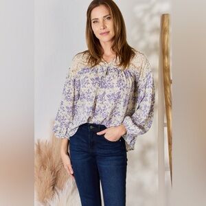 Hailey & Co Full Size Lace Detail Printed Blouse